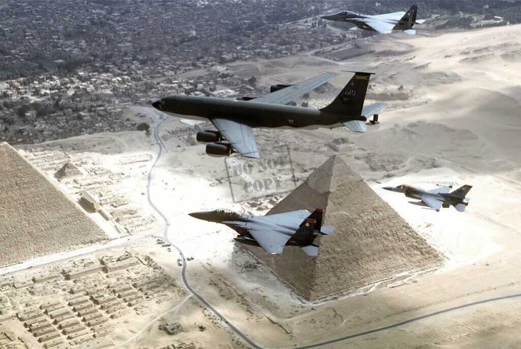 US AIR FORCE KC-135R, F-15 and a F-16 AIRCRAFT pyramids of Egypt 8X12 PHOTOGRAPH