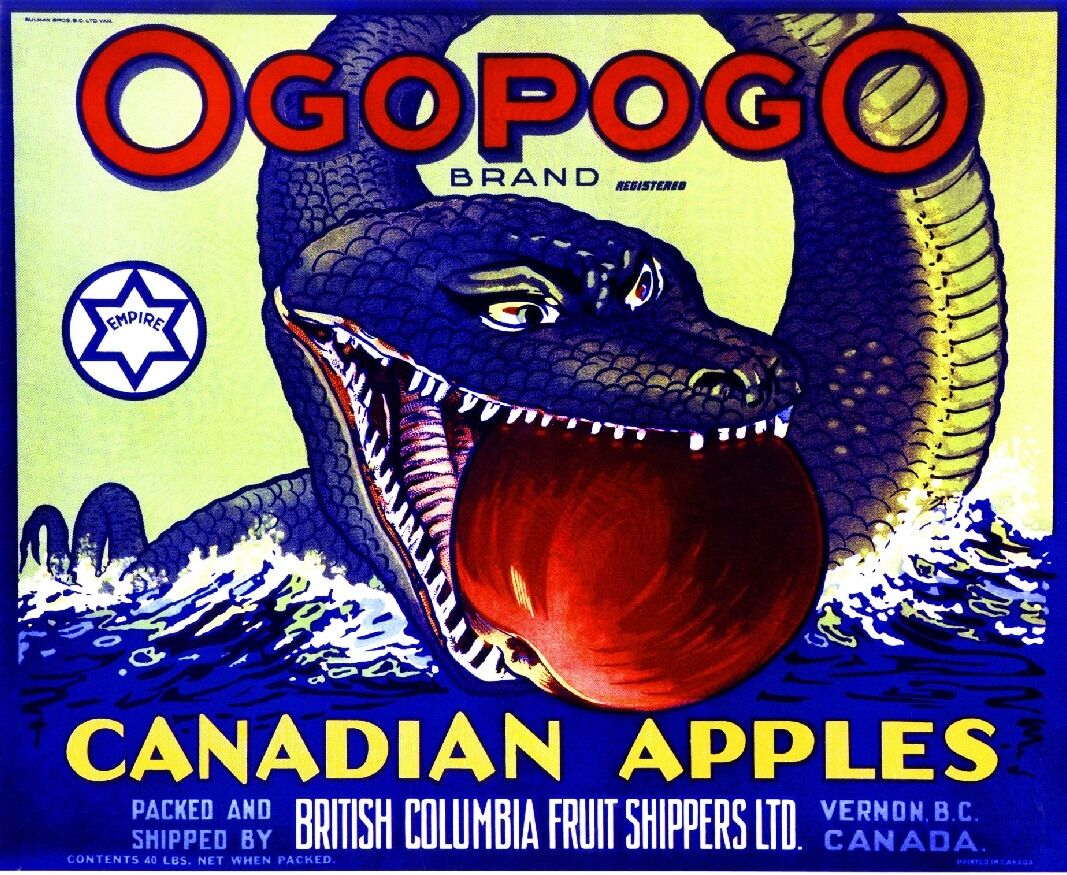 Vernon, B.C. Canada Ogopogo Canadian Sea Serpent Apple Fruit Crate Label Print