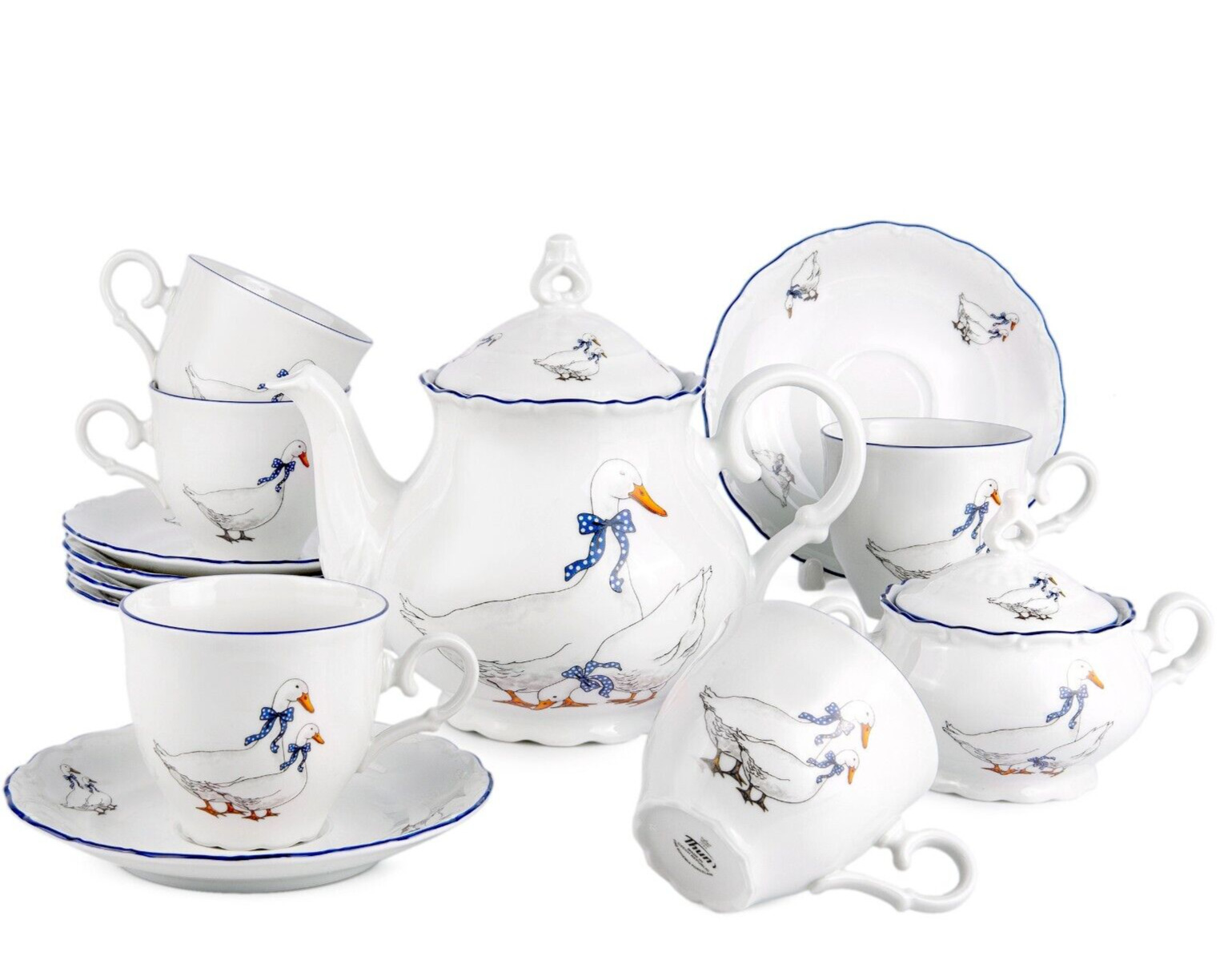 14pcs Geese THUN Czech Porcelain Tea Service Set - White Porcelain Tea Set 14/6