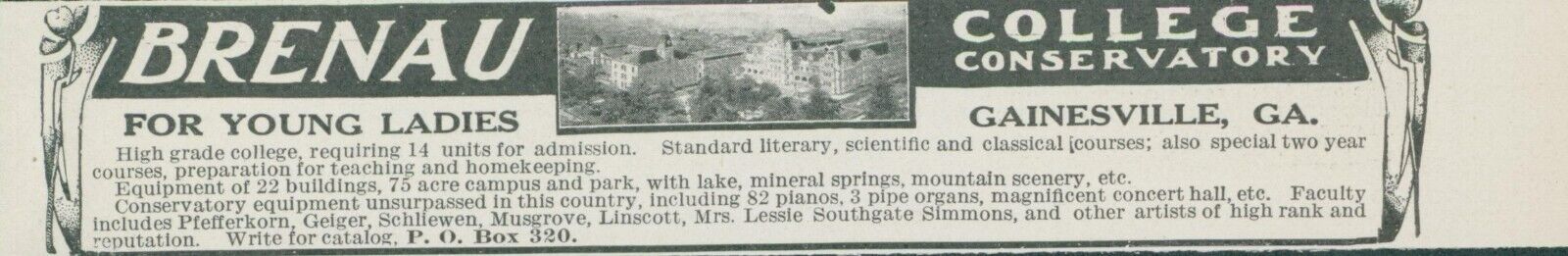 1910 Brenau College Conservatory For Young Ladies Gainesville GA Print Ad CO2