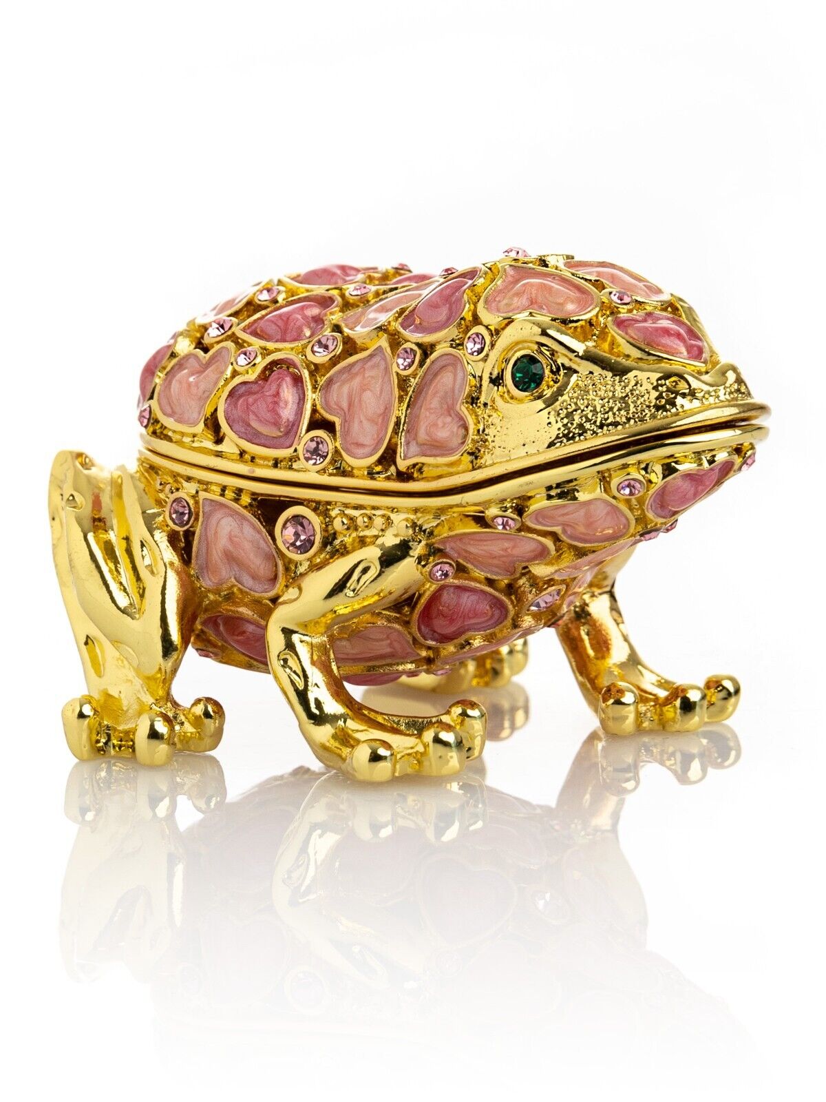 Keren Kopal Frog with Hearts Trinket Box Decorated with Austrian Crystals