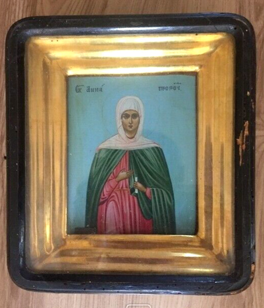 Antique Icon Anna Saints Christian Mary Mother Wood Paint Church Rare Old 19th