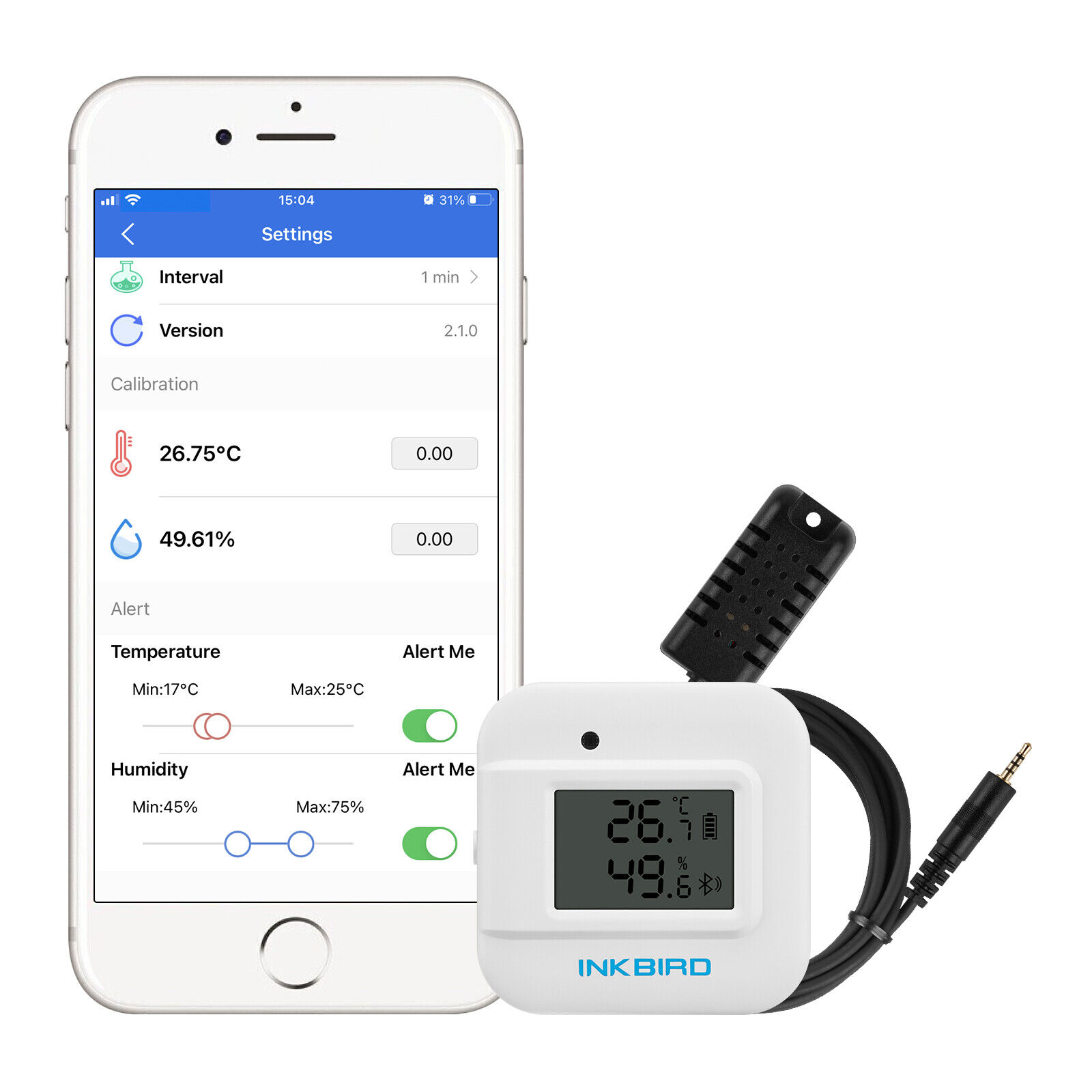 Bluetooth Humidity Temperature Data Logger Record External Humid Sensor Probe CF