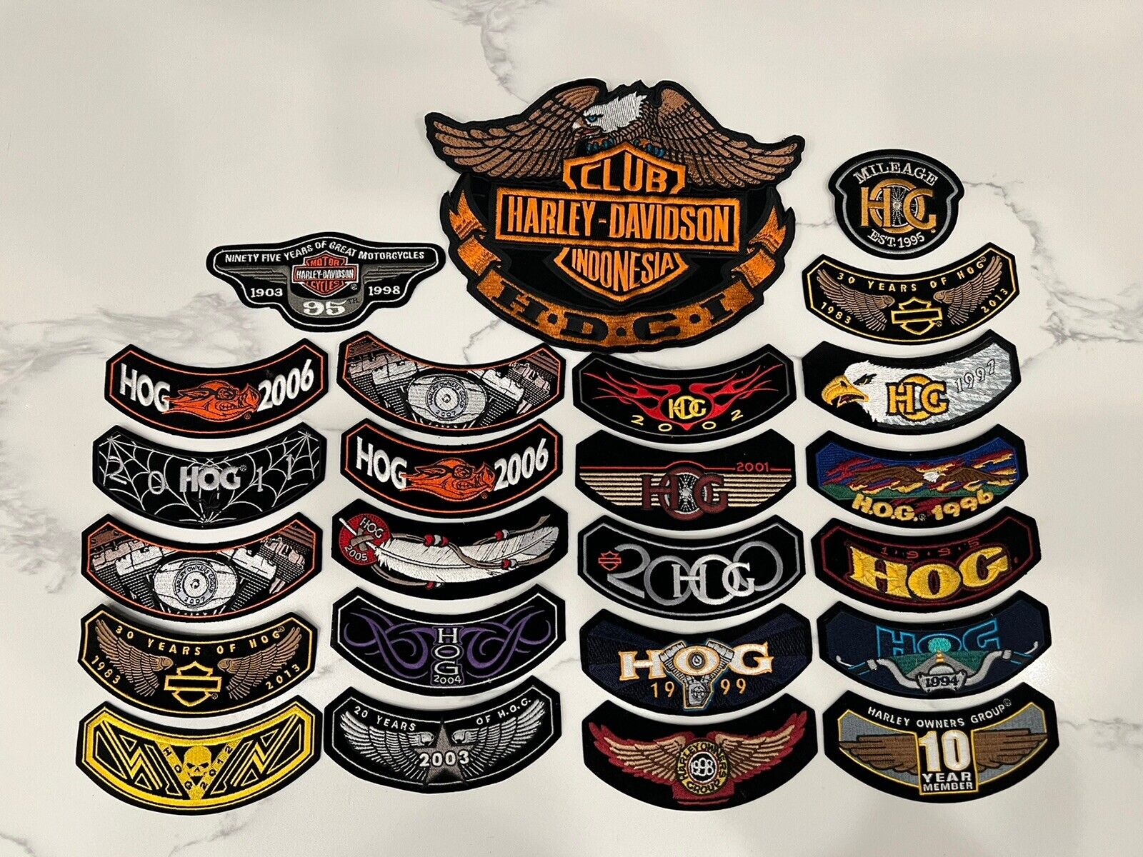 1994-2013 Harley Davidson Owners HOG Lot of 24 Embroidered Rocker Patches VTG