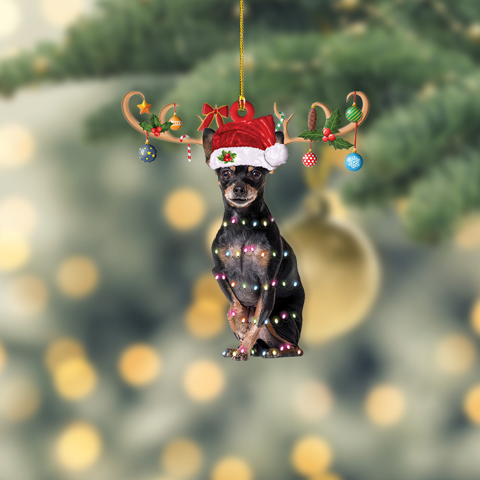 Miniature Pinscher Dog Christmas Ornament, Min Pin Dog Xmas Lights Ornament