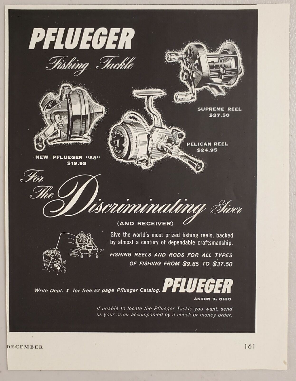 1957 Print Ad Pflueger Fishing Reels 88, Pelican, Supreme Akron,Ohio
