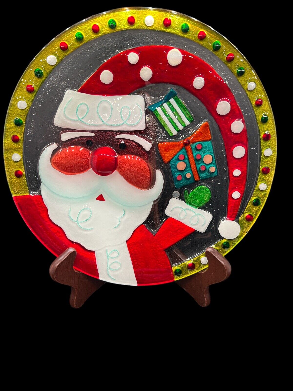 Lori Siebert for Silvestri Whimsical Glass Reverse Paint Santa Claus Platter