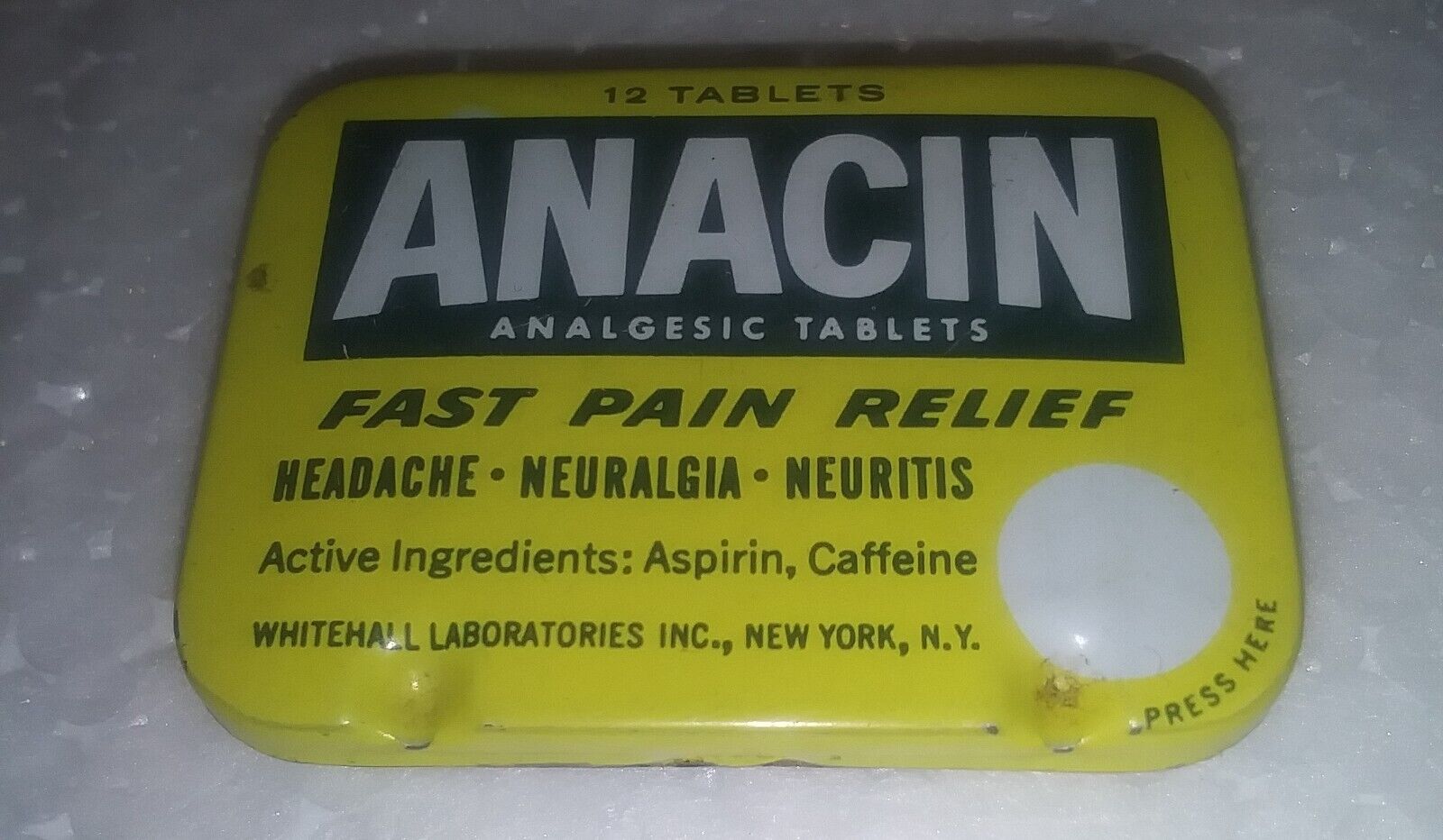 Vintage Anacin Fast Pain Relief Medicine Tin New York NY