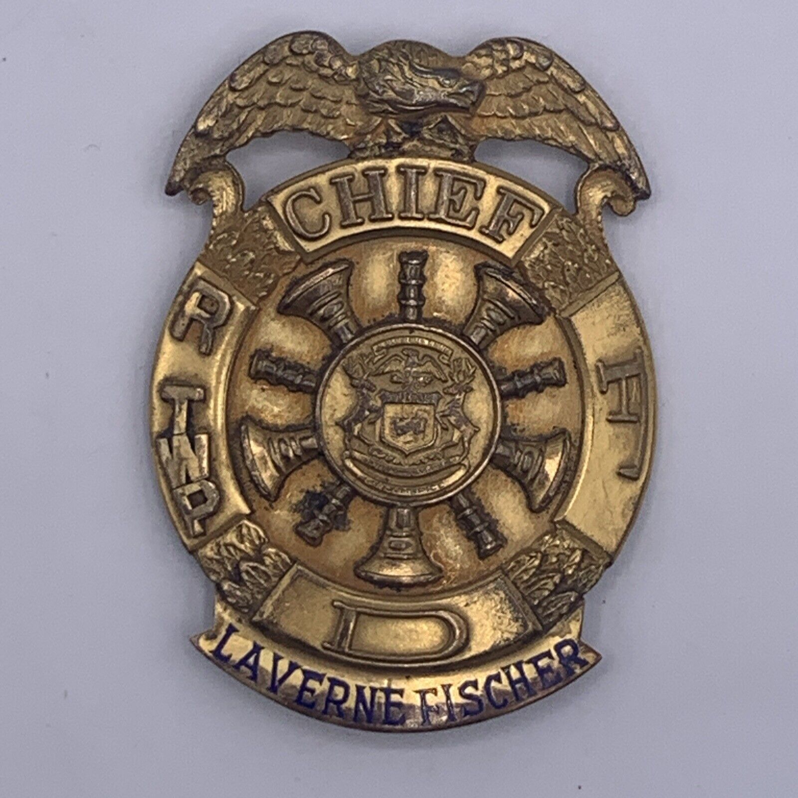 Vintage Detroit Redford Township Fire Chief Badge Weyhing Cast Brass