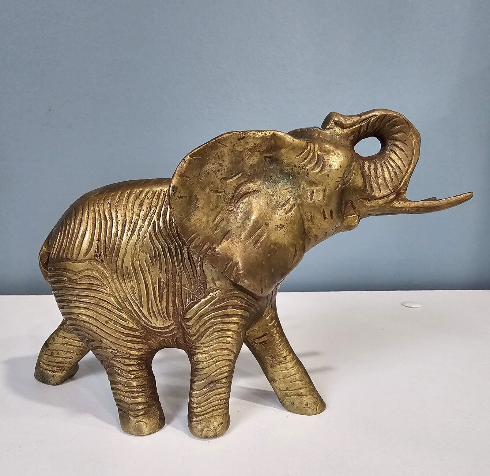 Brass Lucky Elephant 7.5” X 5.5” Figurine Trunk Up