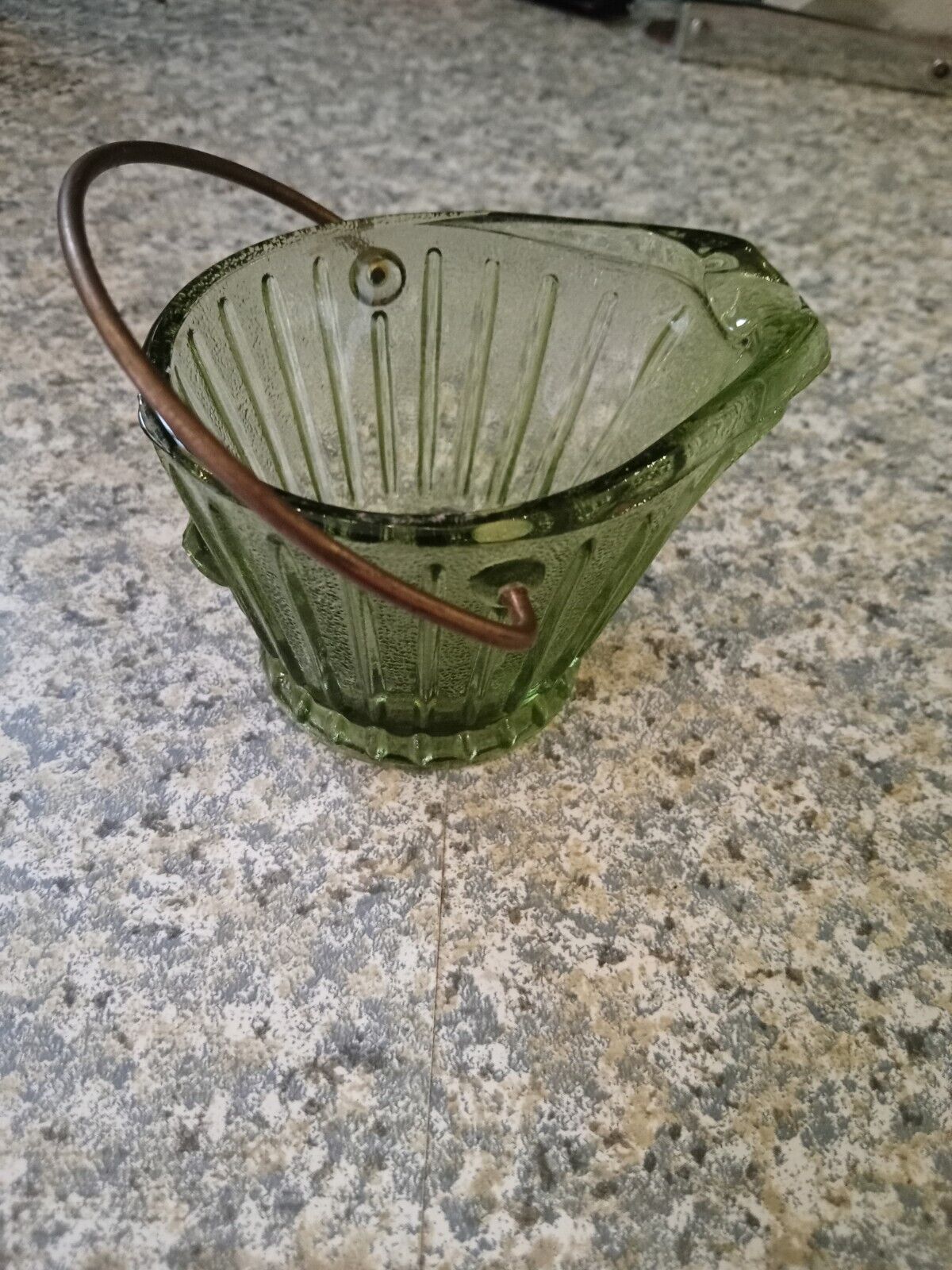 Depression Glass Green Ashtray Coal Bucket Vintage Miniature 