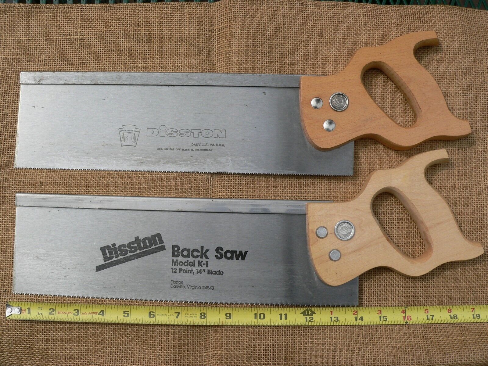 Disston K-1 Model Back Saws - 2 Saws, Made in U.S.A.