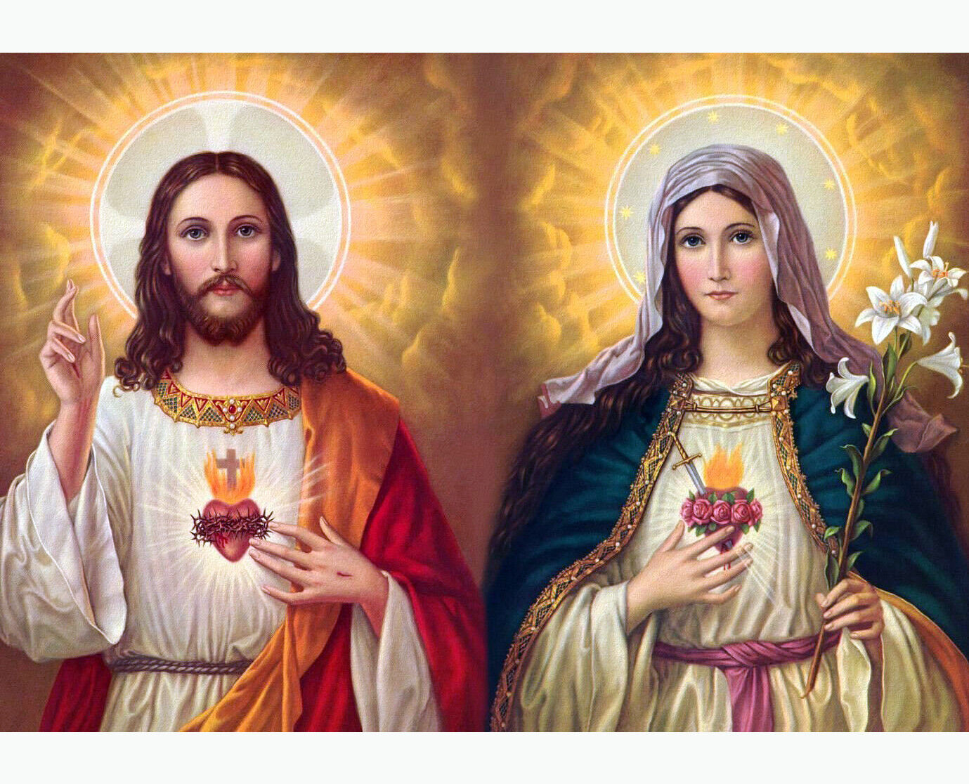 Sacred Heart Of Jesus Immaculate Heart Of Mary 8x10 Photo Picture Christian Art