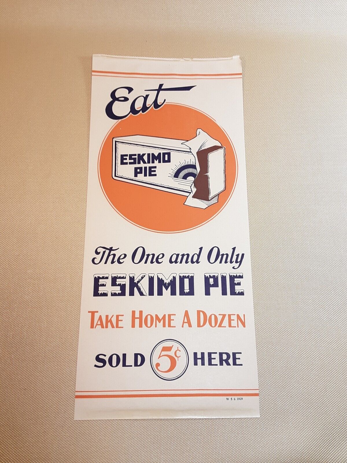 1929 Eskimo Pie 5 Cent Ice Cream Store Window Paper Sign 16\