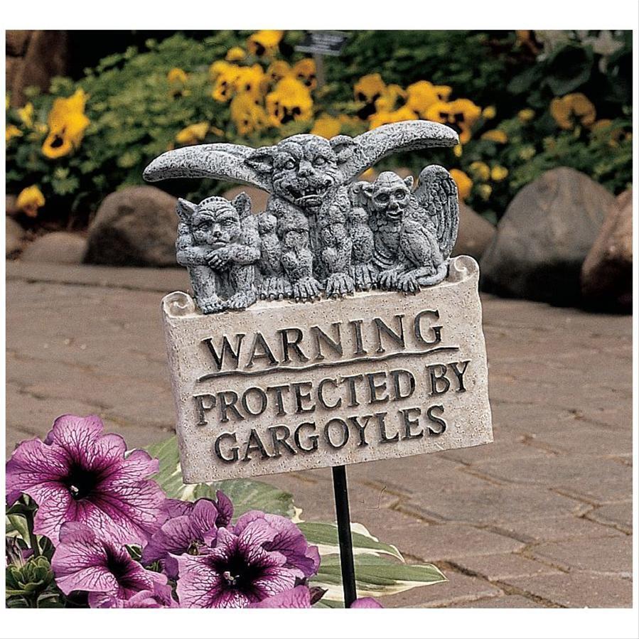 Warning Protected by Gargoyle Protection Garden Sign Plaque with Stake
