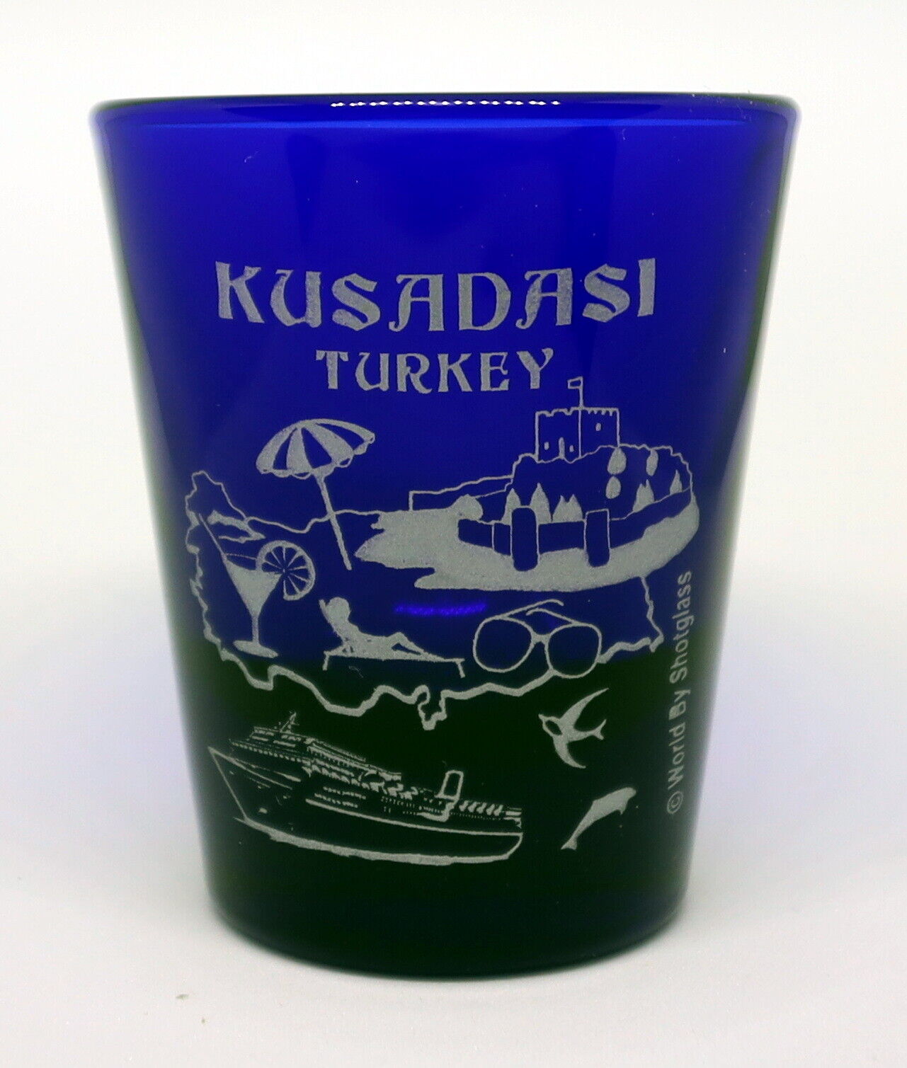 KUSADASI TURKEY COBALT BLUE FROSTED SHOT GLASS SHOTGLASS