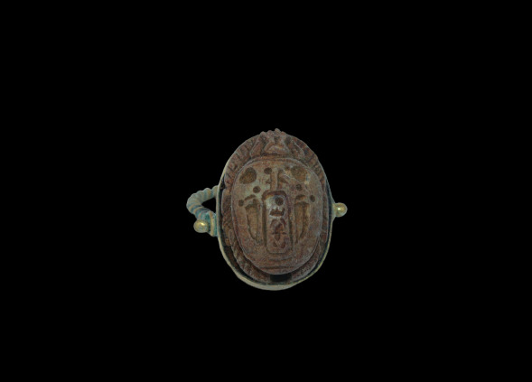 Ancient Egyptian Antique Copper Ring With Protect Stone Scareb Amulet