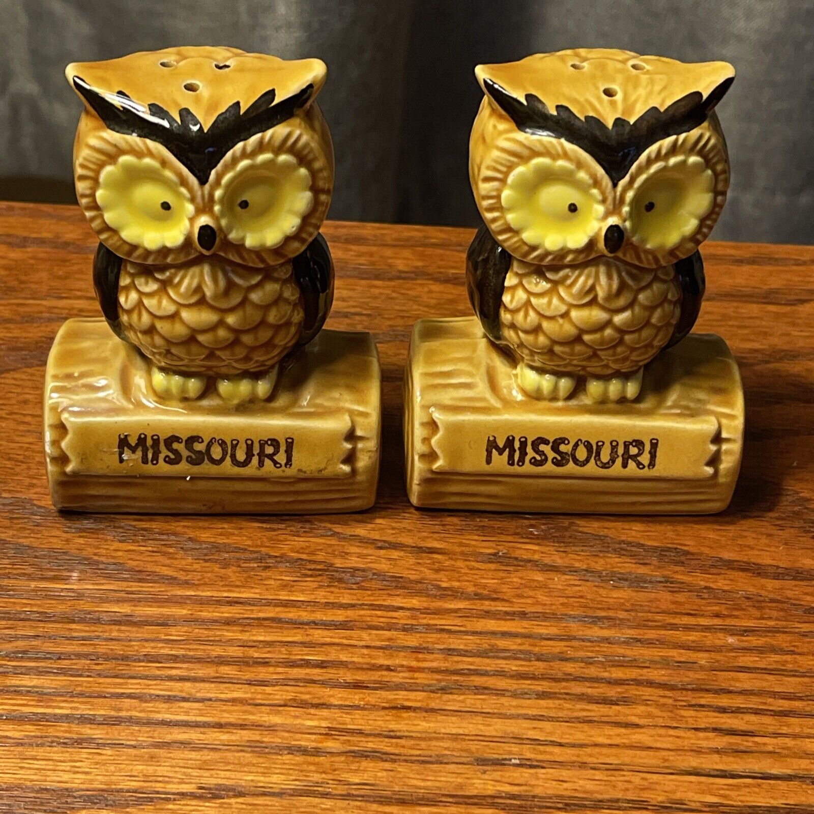 Vtg Owl Missouri Souvenir Salt & Pepper Shaker Set Kitschy  3 1/2\