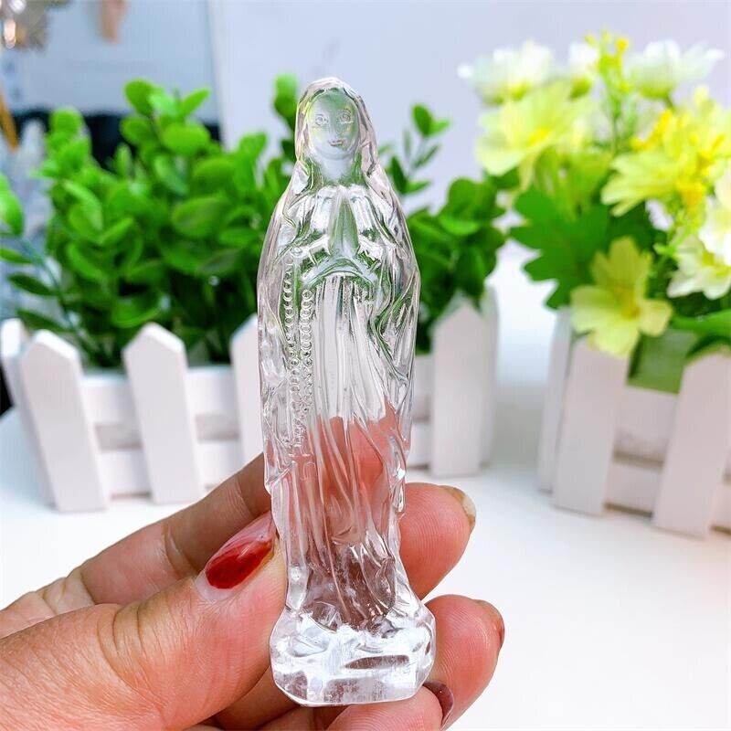 9cm Natural Clear Quartz Virgin Mary Crystal Polished Healing Statue Gift 1pc