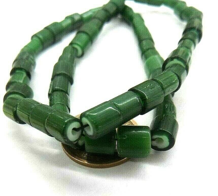 Trade Beads Old Watermelon African Green White Heart   # 6mm