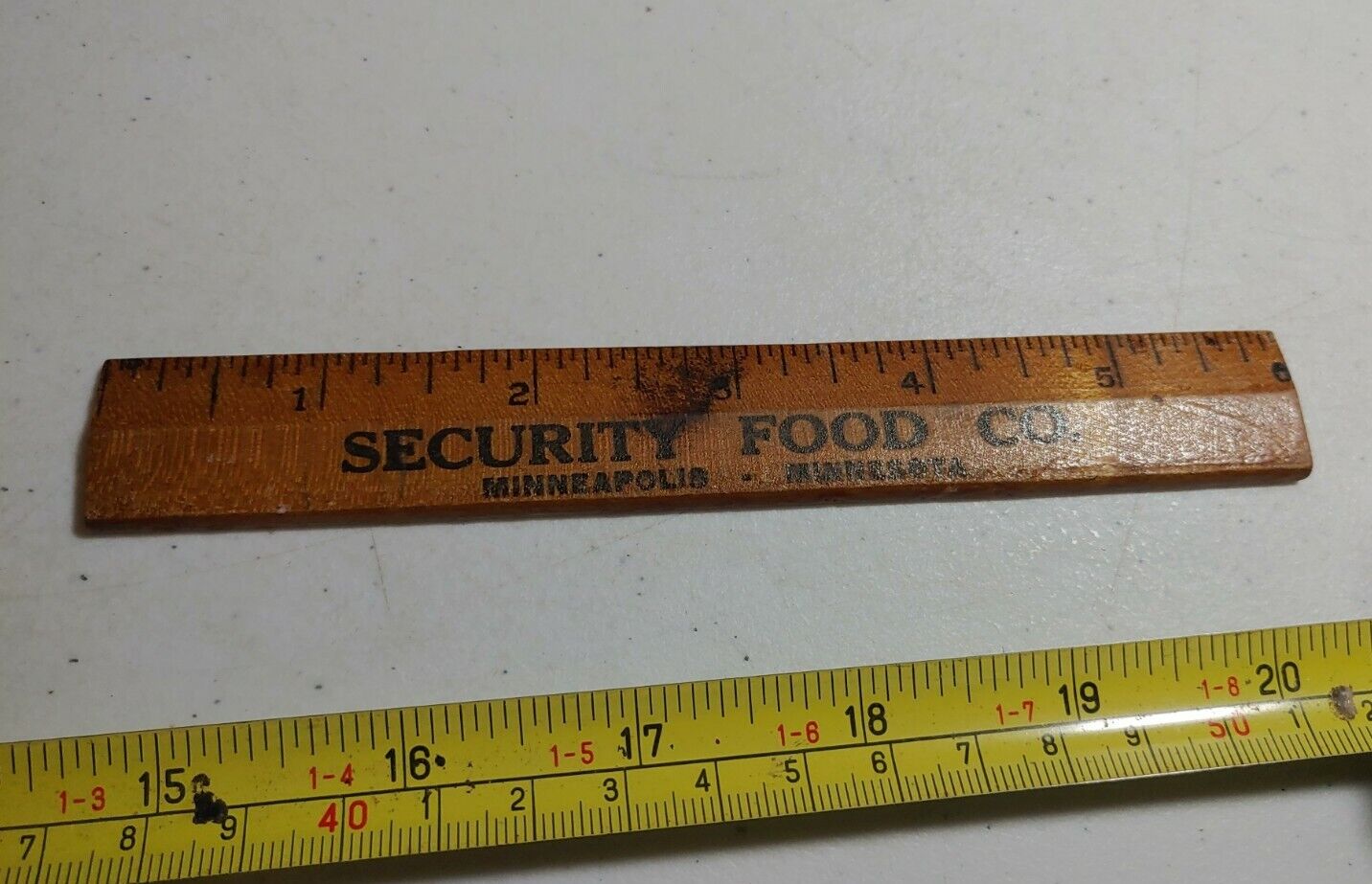 Vintage Security Food Co Calves Pig Minneapolis Minnesota Advertising Wood Ruler