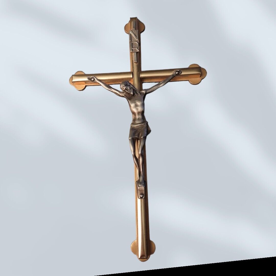 VINTAGE RARE Antique Roman Numeral  Cross   METAL Crucifix Sculpture 9 inches