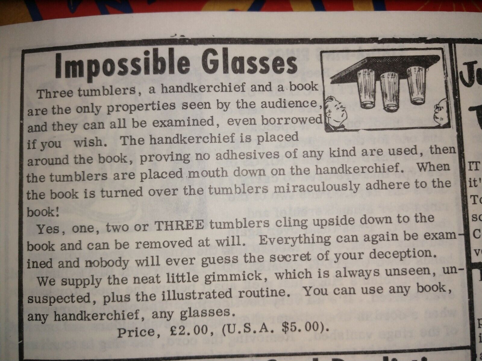 Floating 3 Glass Trick Vintage Anti-Gravity Glasses Davenport Magic Trick