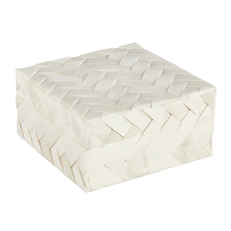 Keepsake Lid Decorative Cream Herringbone Box Home Decor Tabletop, Medium