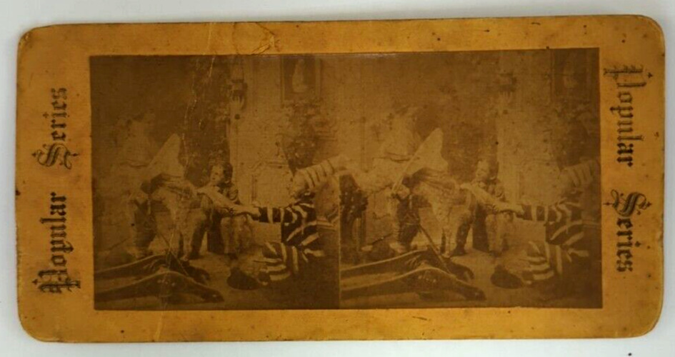 Antique Portrait Stereoview c1880 Stereoscopic Photo Card Rocking Horse Party
