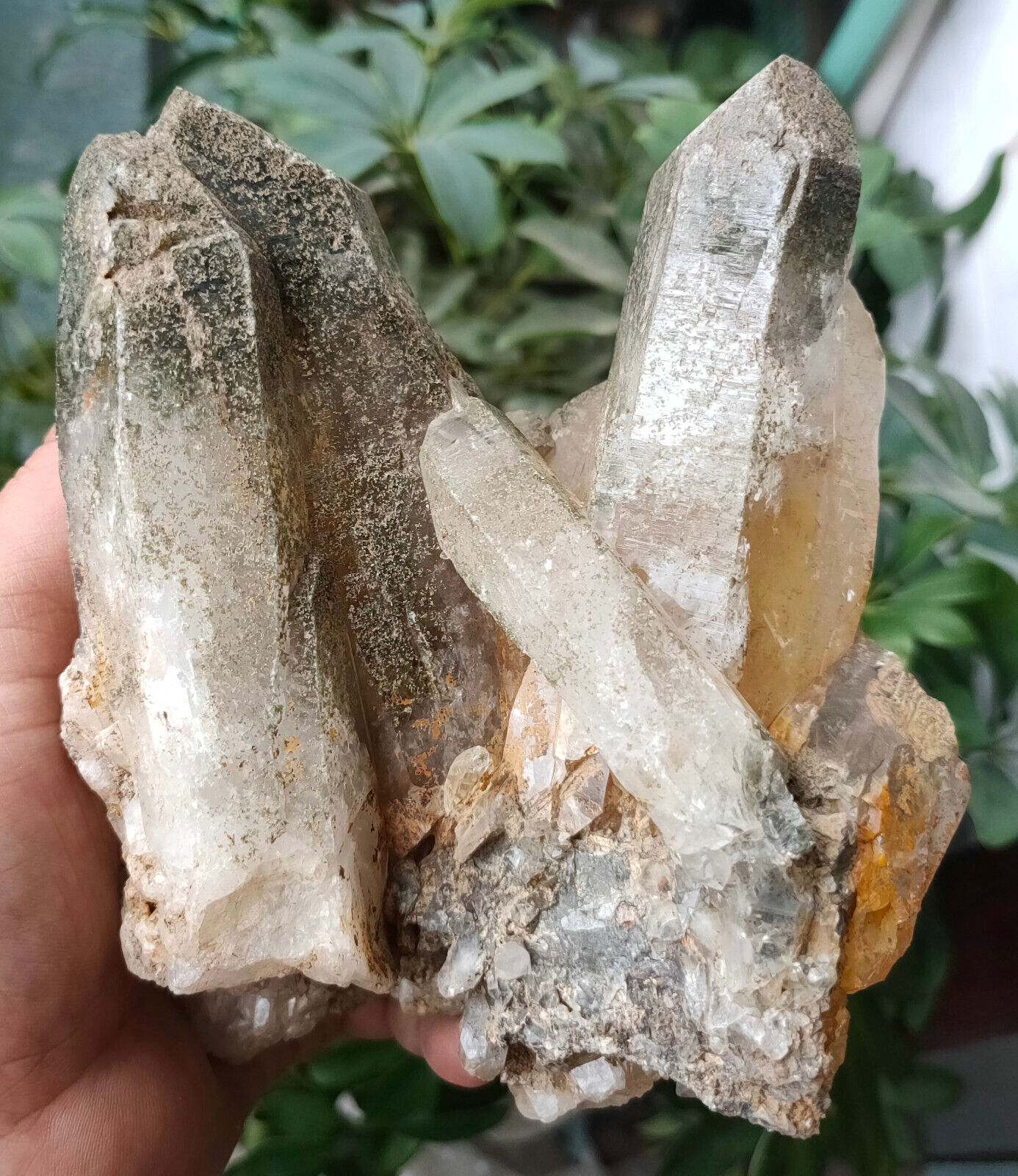 1433g Top Rare beautiful Green Ghost Quartz Crystal Cluster  Mineral Specimen
