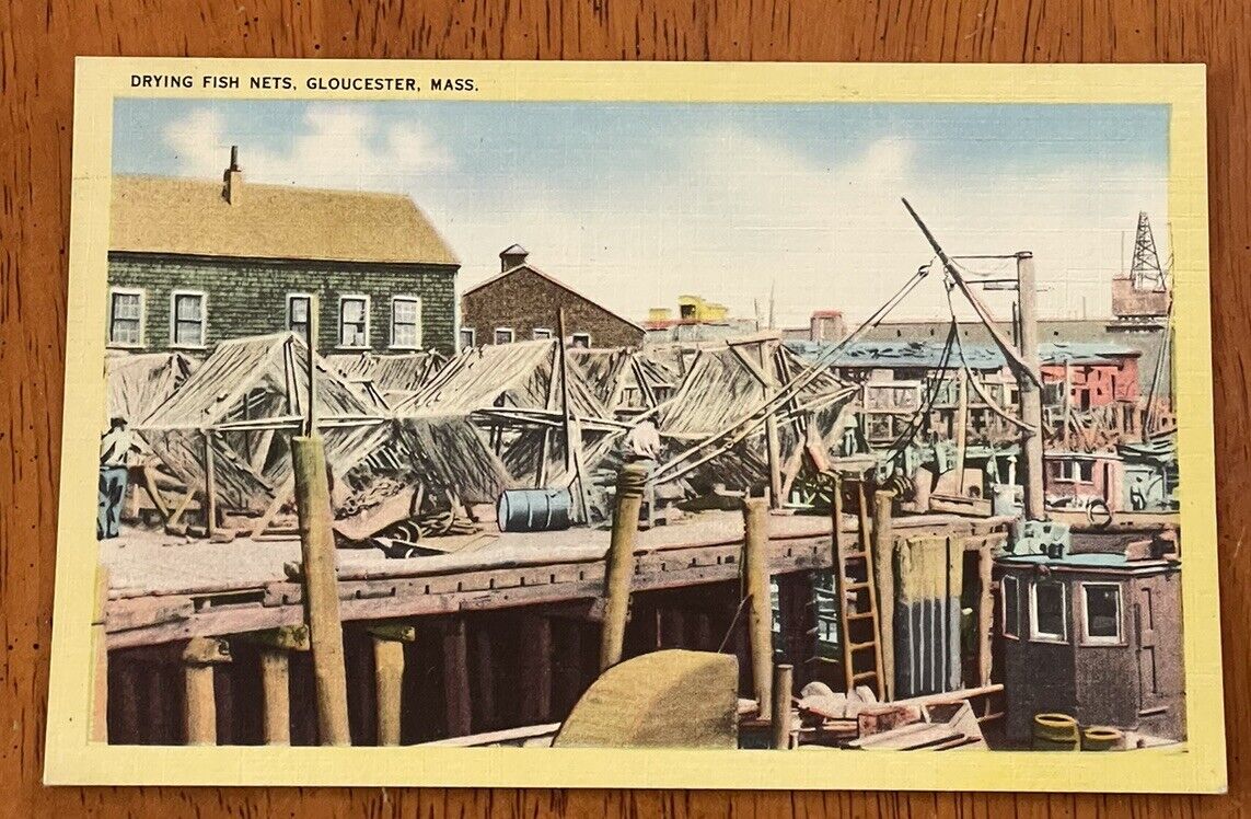 Postcard Drying Fish Nets Gloucester Mass / Unposted
