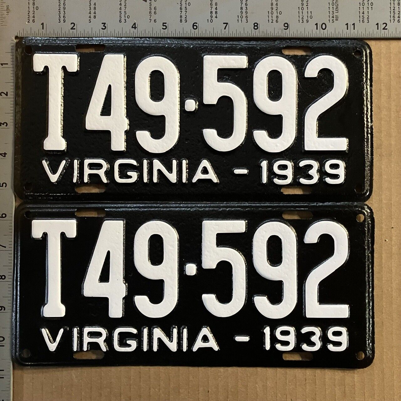 1939 Virginia truck license plate pair T49-592 YOM DMV Ford Chevy Dodge 13044