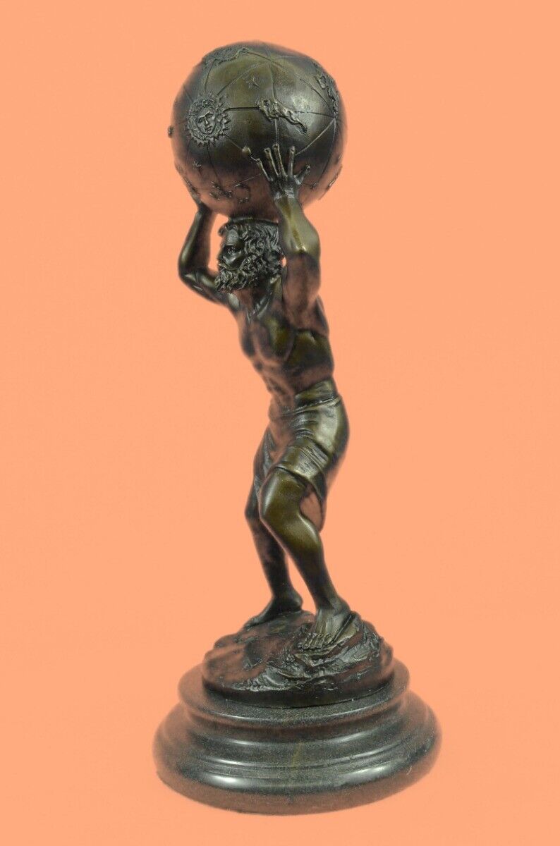 Greek Myth Giant Titan Atlas Globe Pure Bronze Art Statue Figurine Figure DEAL