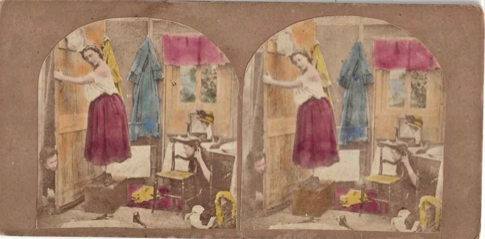 Domestic Violence c. 1850-1860s tinted stereoview \