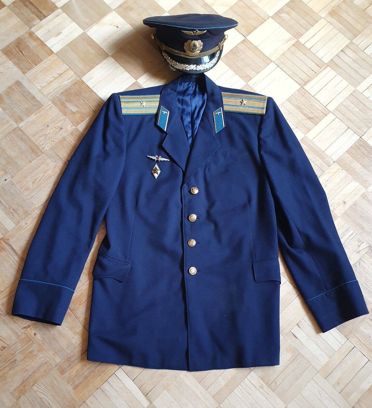 Military Uniform of the Major Air Force of USSR Parade Jacket Cap Chevrons