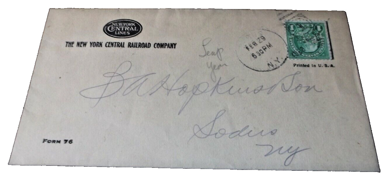 NEW YORK CENTRAL NYC USED COMPANY ENVELOPE