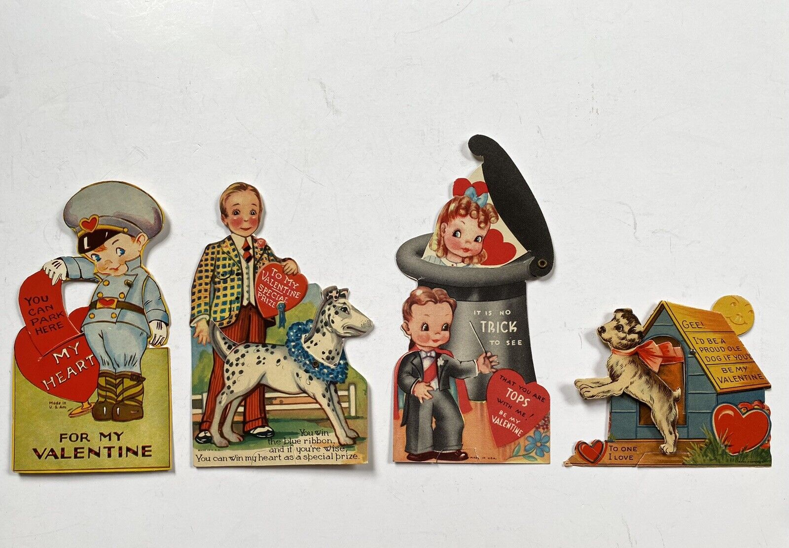 Vintage Valentine\'s Day Card Die Cut Mechanical Cards 1940s Lot Of 4