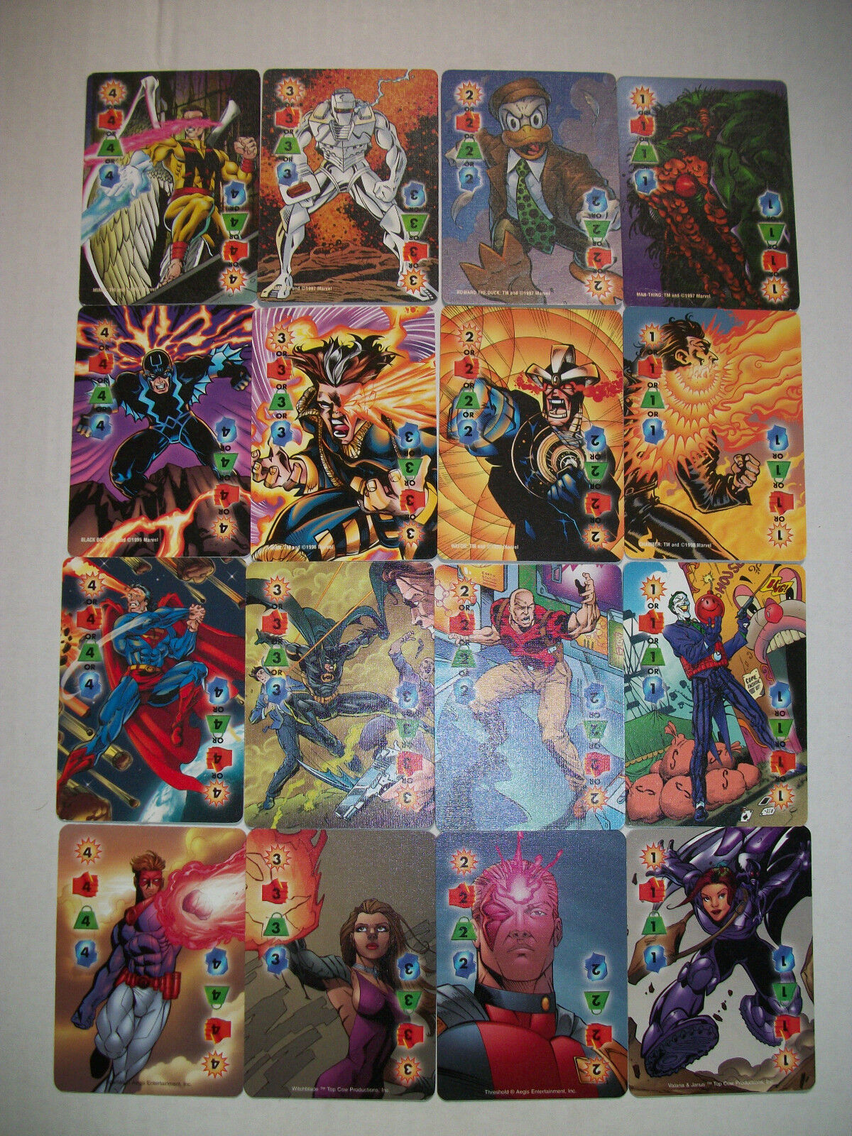 SET OF ALL 16 MARVEL, DC, IMAGE OVERPOWER MULTI-POWER POWER CARDS 1-4 INTELLECT