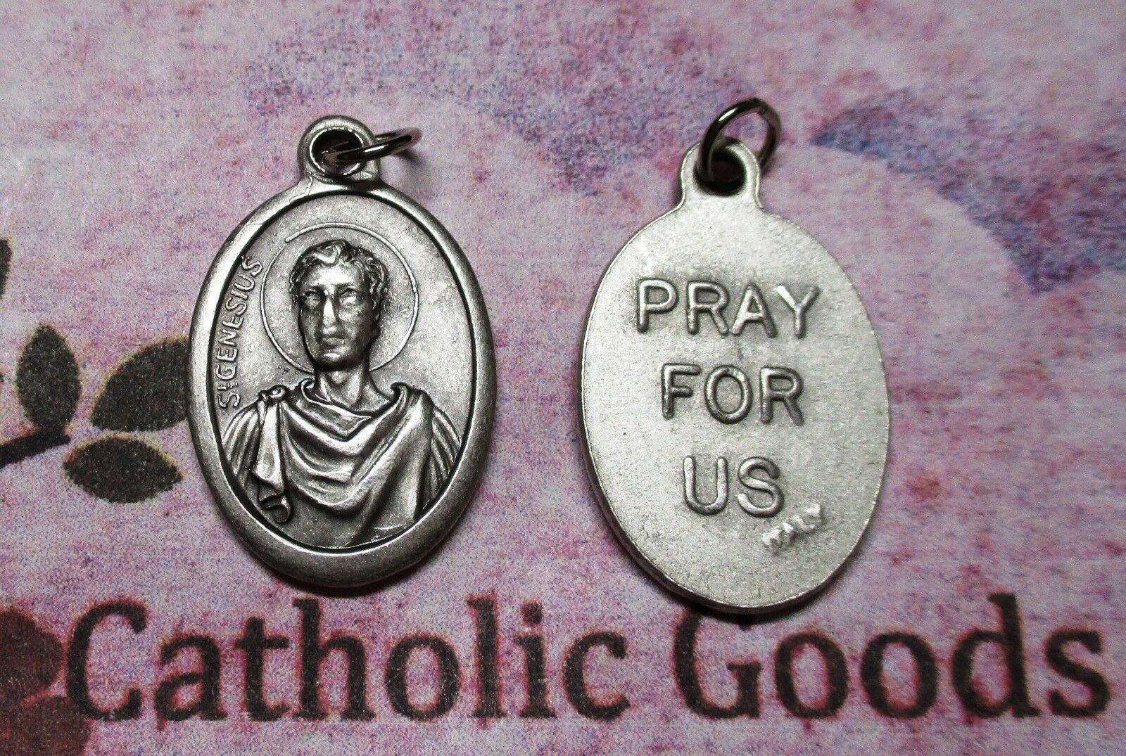 Saint St. Genesius / Pray for Us - Italian Silver Tone Oxidized 1 inch Medal 