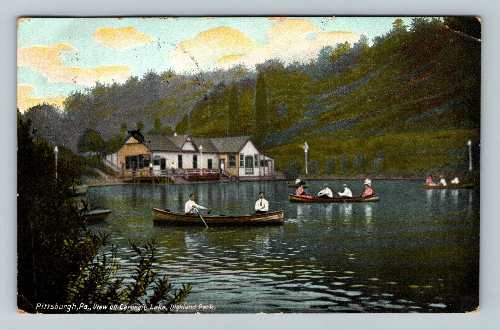 Pittsburgh PA- Pennsylvania, Highland Park, Carnegie Lake c1909 Vintage Postcard