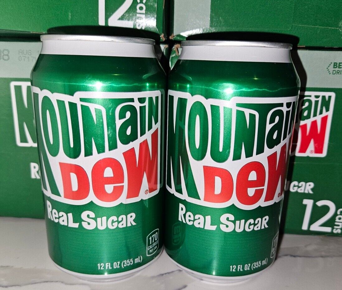 2x Unopened Mountain Dew MTN Dew REAL SUGAR 12oz Can - DISCONTINUED BB 08/2024