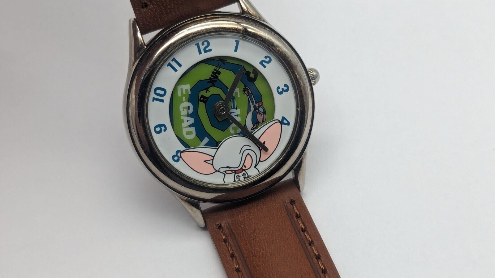 Warner Bros Vintage Pinky and the Brain watch RARE Animaniacs DIAL SPINS FOSSIL