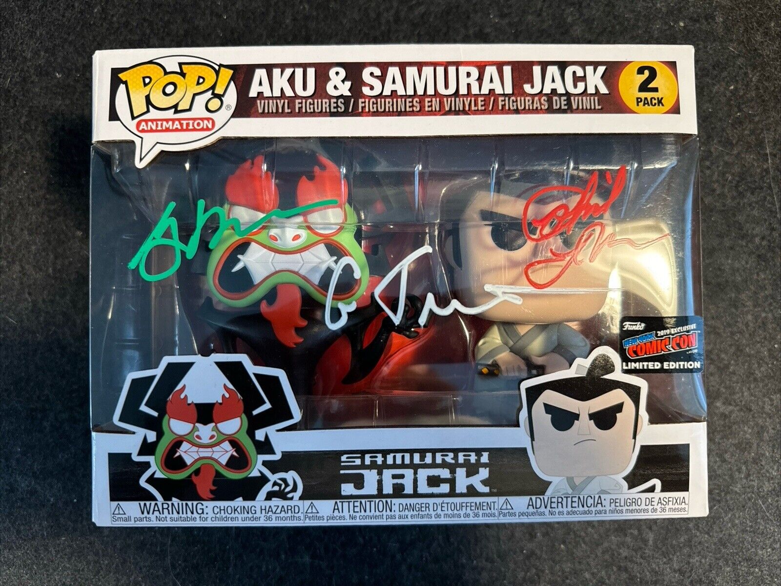 RARE Funko Pop: Samurai Jack - 2 Pack - Aku & Samurai Jack - NYCC SIGNED 3x 
