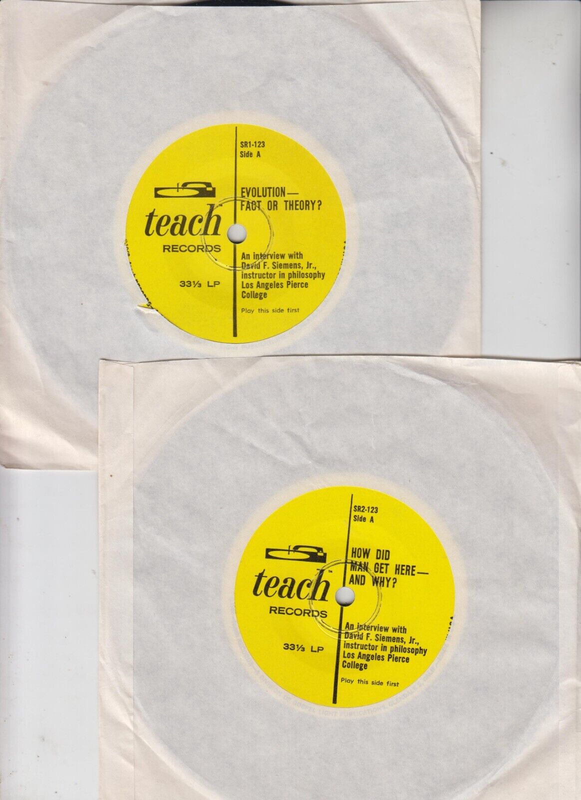 Set of Teach Records Christian 33 1/2 LPs - Evolution David F. Siemens Jr. 1968