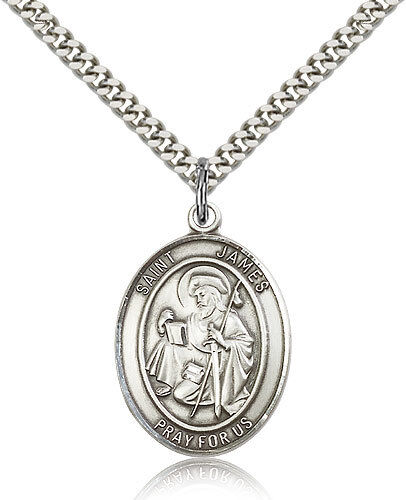 Saint James The Greater Medal For Men - .925 Sterling Silver Necklace On 24 ...