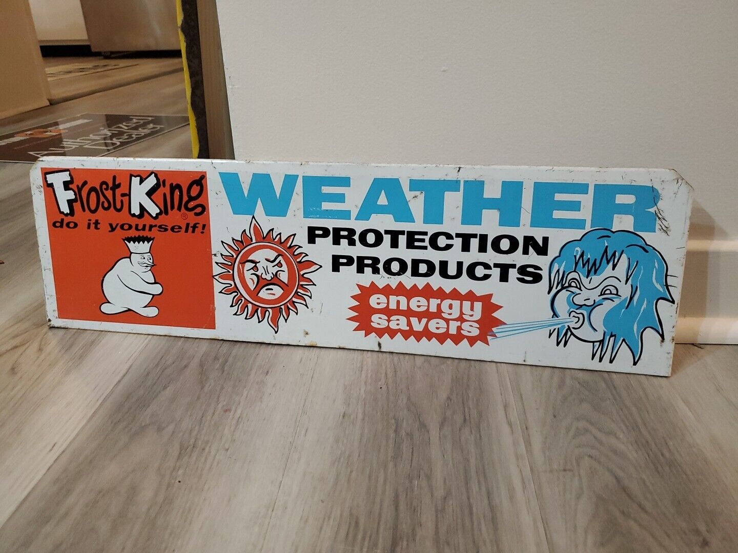 c.1960s Original Vintage Frost King Sign Metal Rack Toppper Weather Protection 