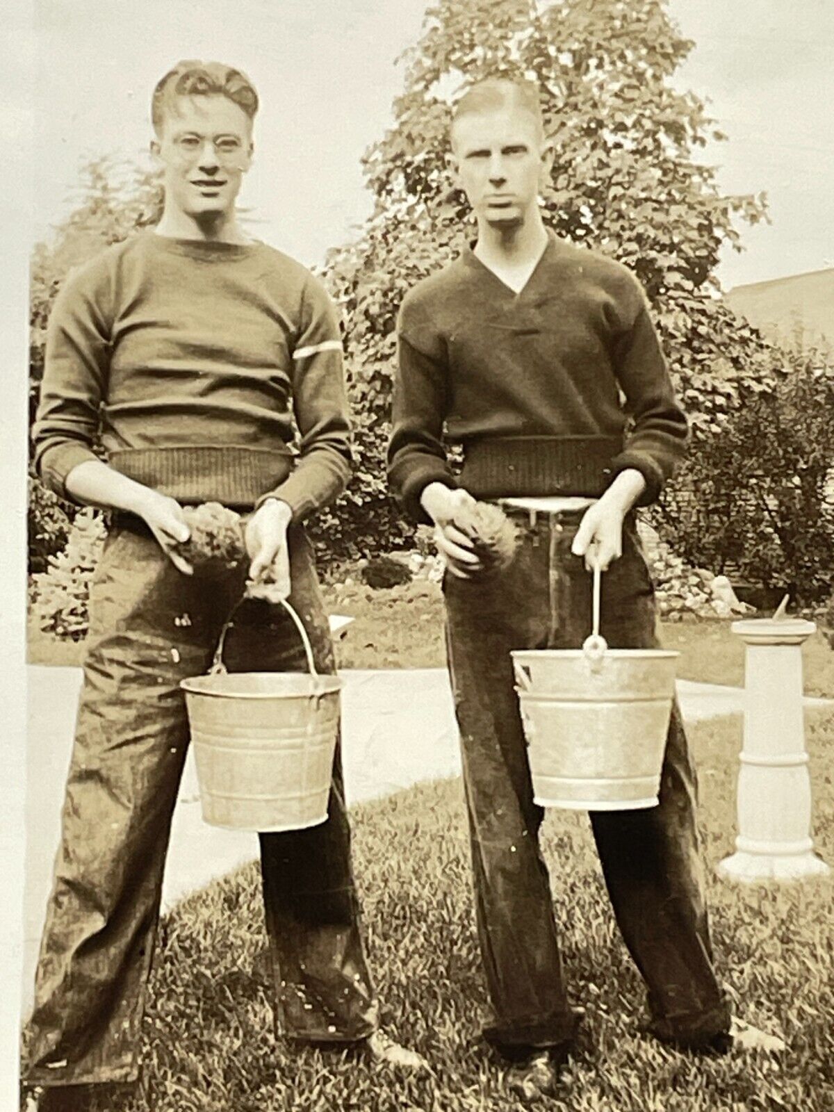 UA Photograph 1936 Two Handsome Men Holding Buckets Cute Guys Sexy Attractive