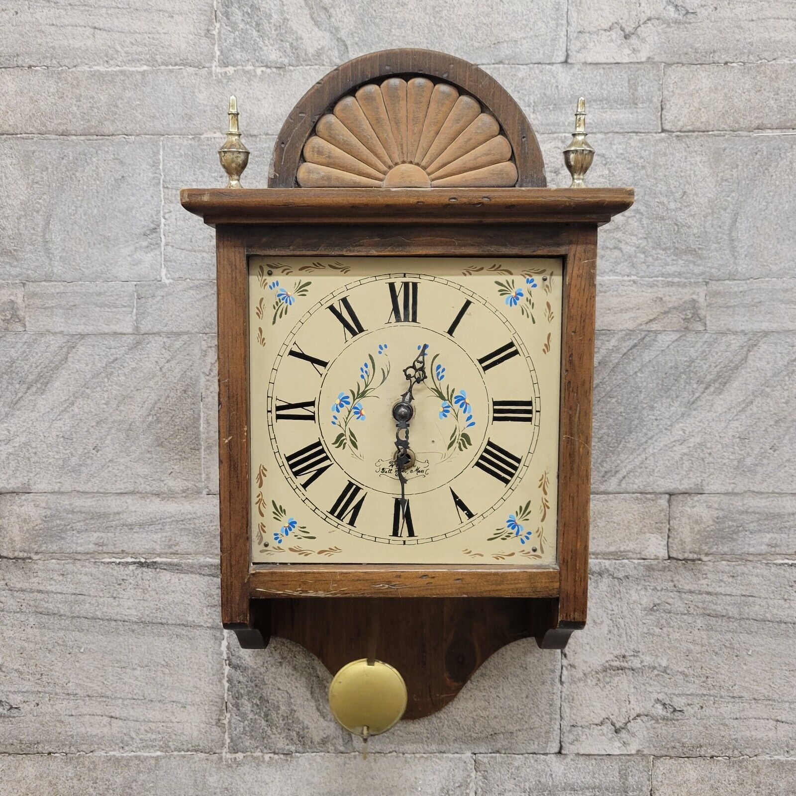 Wuersch Wood Pendulum Wind Up Wall Clock Fall River, Mass with Key