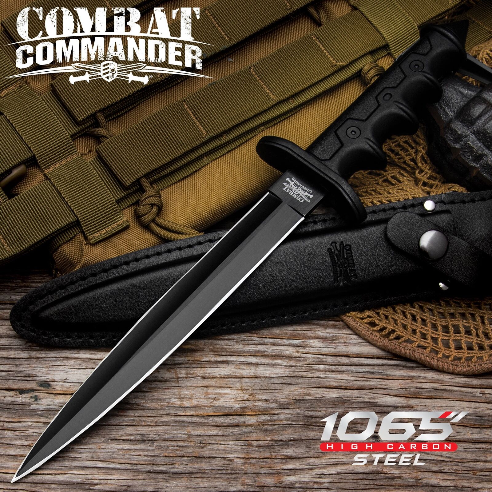 Combat Commander V42 Tactical Assassins Stiletto Dagger Knife w/Leather Sheath