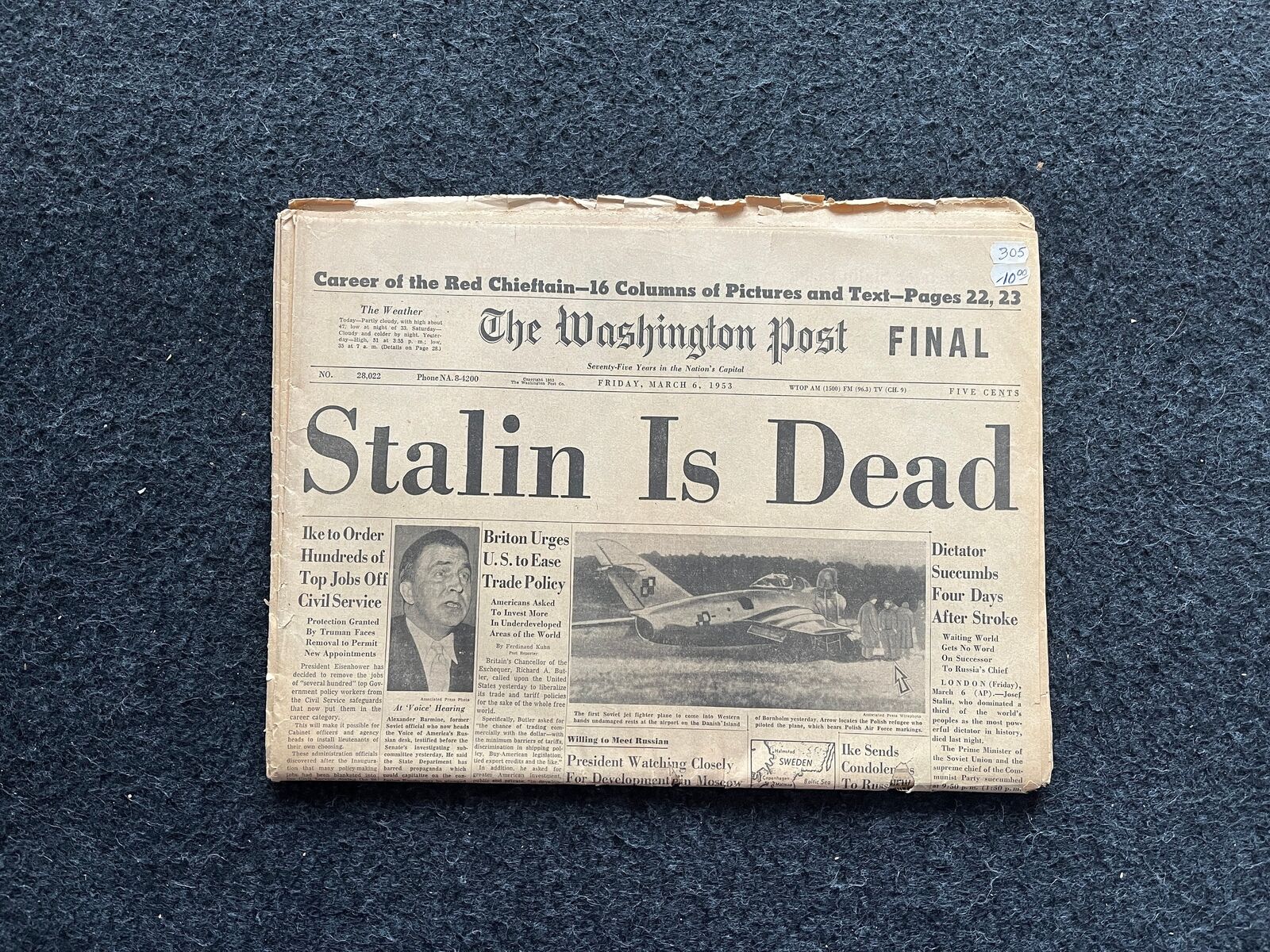 1953 Death of Joseph Stalin - DAY OF - Vintage Newspaper, Original Communist Me